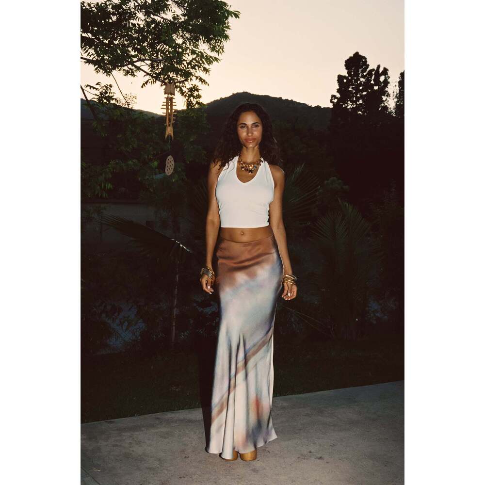 12th Tribe Dolce Golden Ombre Satin Maxi Skirt Size SS